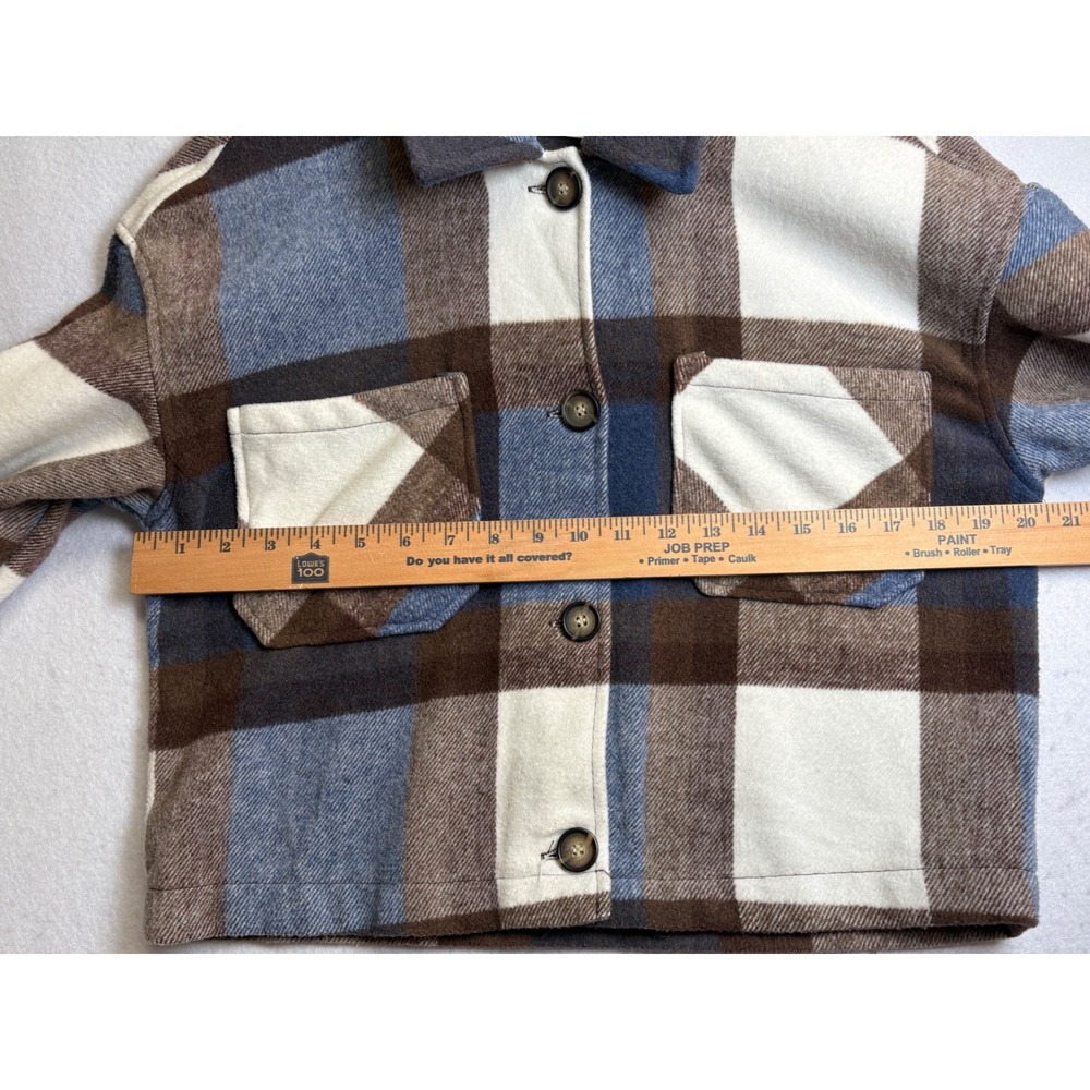 Ashley By 26 International Cropped Plaid Shacket Blue Brown Wool Blend Small - Picture 7 of 9